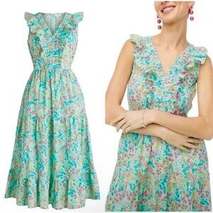 J. Crew Spearmint Floral Smocked Midi Dress Sz 16
